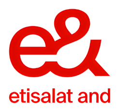 Untitled E& logo: bold white ampersand symbol inside a vibrant red circle